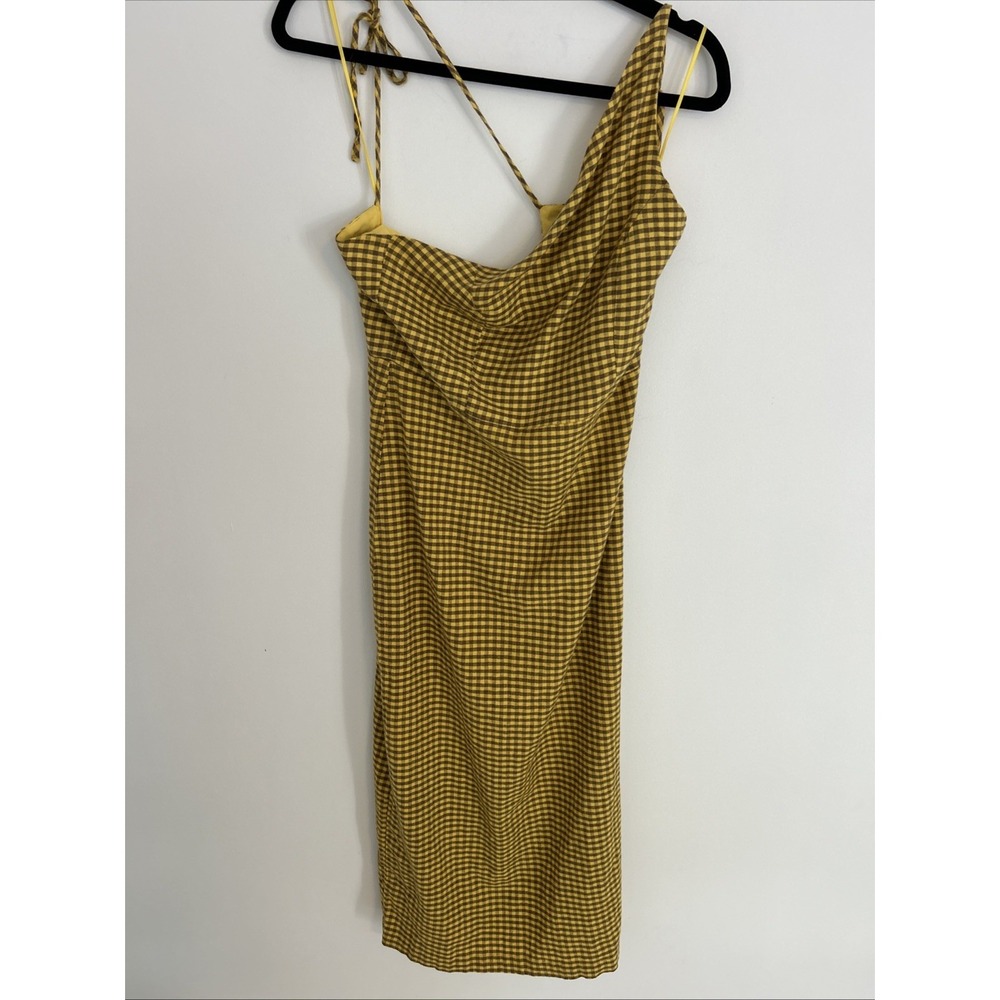 Urban Outfitters Women's S Yellow Brown Linen 1 Shoulder Minimalist Maxi Dress
